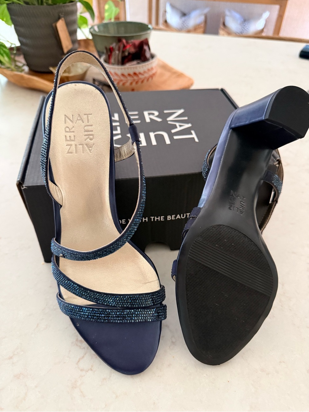 Naturalizer Navy Sparkle Strappy Slingback Heels